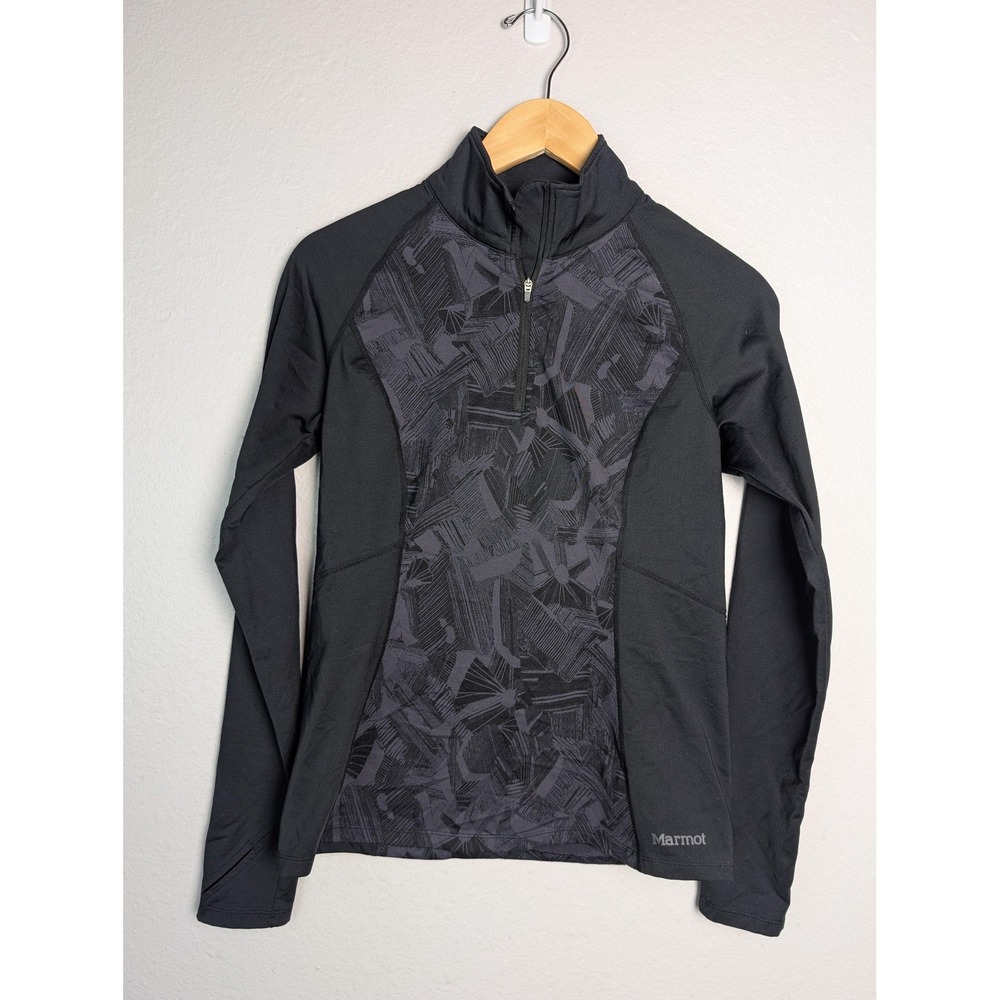 Marmot Pullover‎ Womens Medium Gray 1/4 Zip Long Sleeve Geometric Running Top